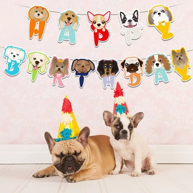 Dogs Birthday Party Backdrop Hanging HAPPY BIRTHDAY Paper Flag Bunting Banner