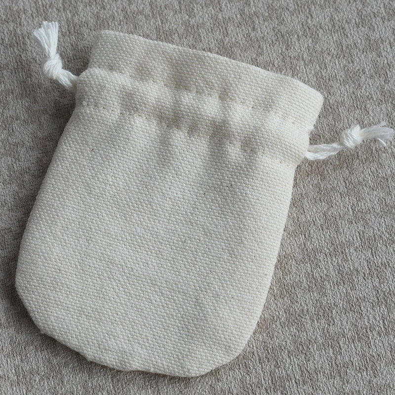 Organic Cotton White Calico Drawstring Pouch Bag