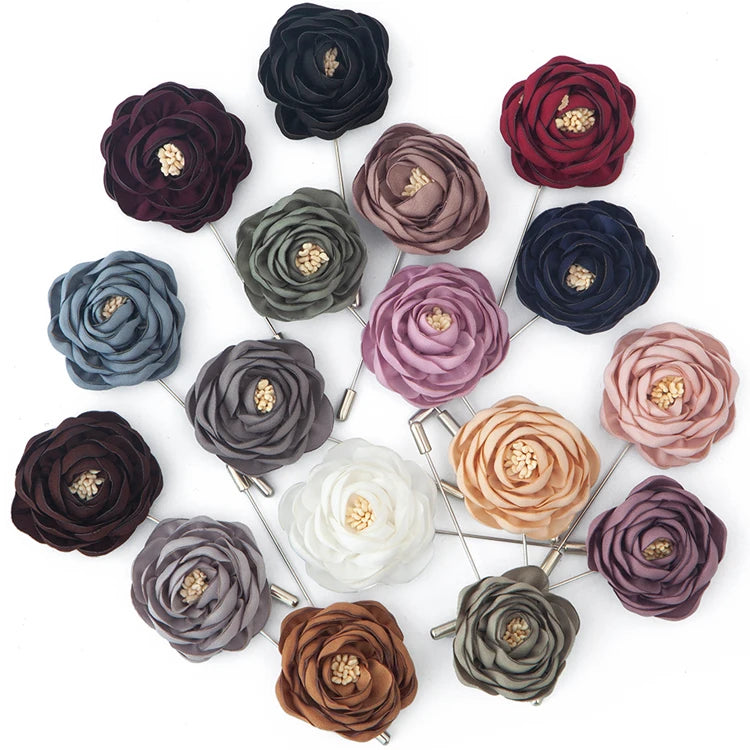 Factory Wholesale Flower Brooch Lapel Pin Handmade Men Rose Flower Lapel Pin for Men Suit Accessories