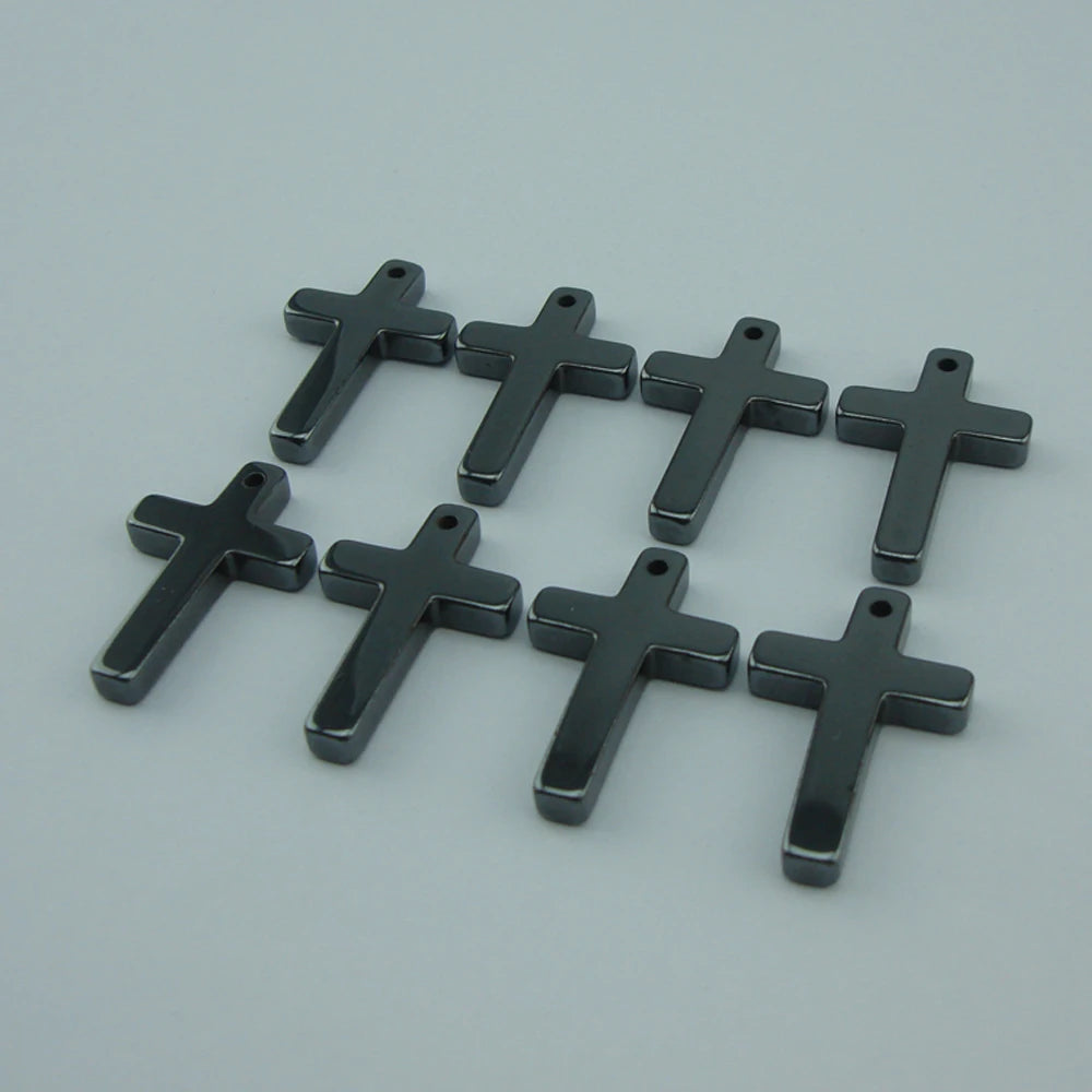 Wholesale Large Stock Black Cross Religion Hematite Charm Pendants for Making Accessories