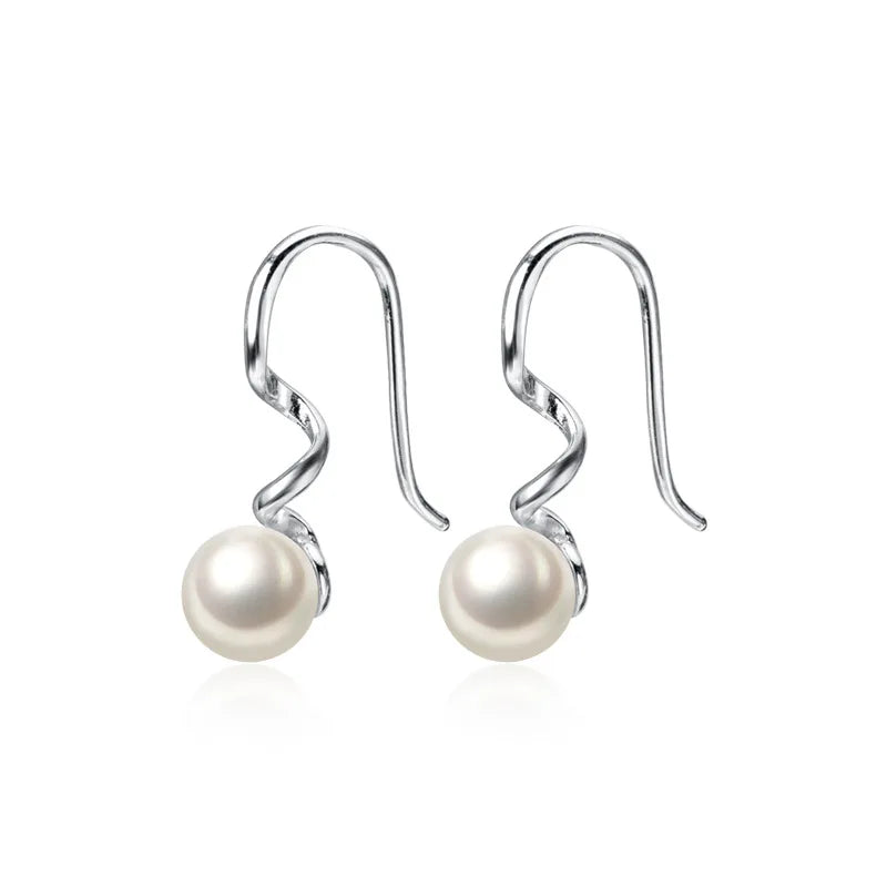 925 Sterling Silver Shell Pearl Twist Drop Earrings Bijoux Wholesale Jewelry