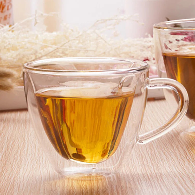 Juice Cup Clear Glasses Coffee Mug Breakfast Cup Love Cup Heart Shaped Double Wall Glass High Borosilicate Glass Creative 100pcs
