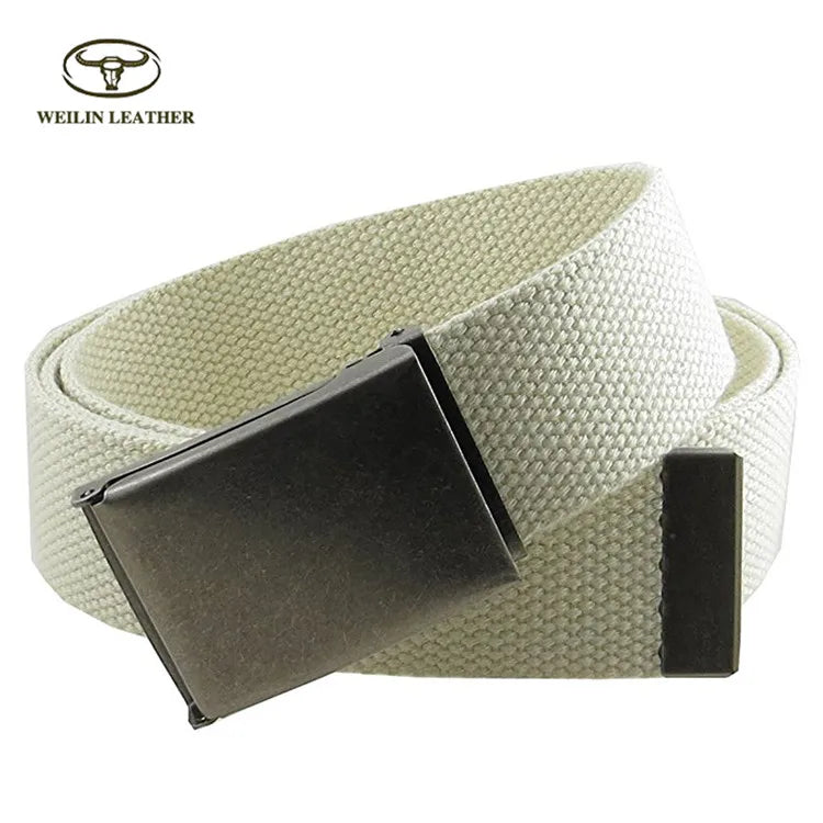 Cut to Fit Canvas Nylon Web Belt Size up to 52" With Flip-Top Solid Black Buckle