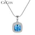 CZCITY Delicate Blue Geometric Design Pendant Necklace for Women 925 Sterling Silver Necklace
