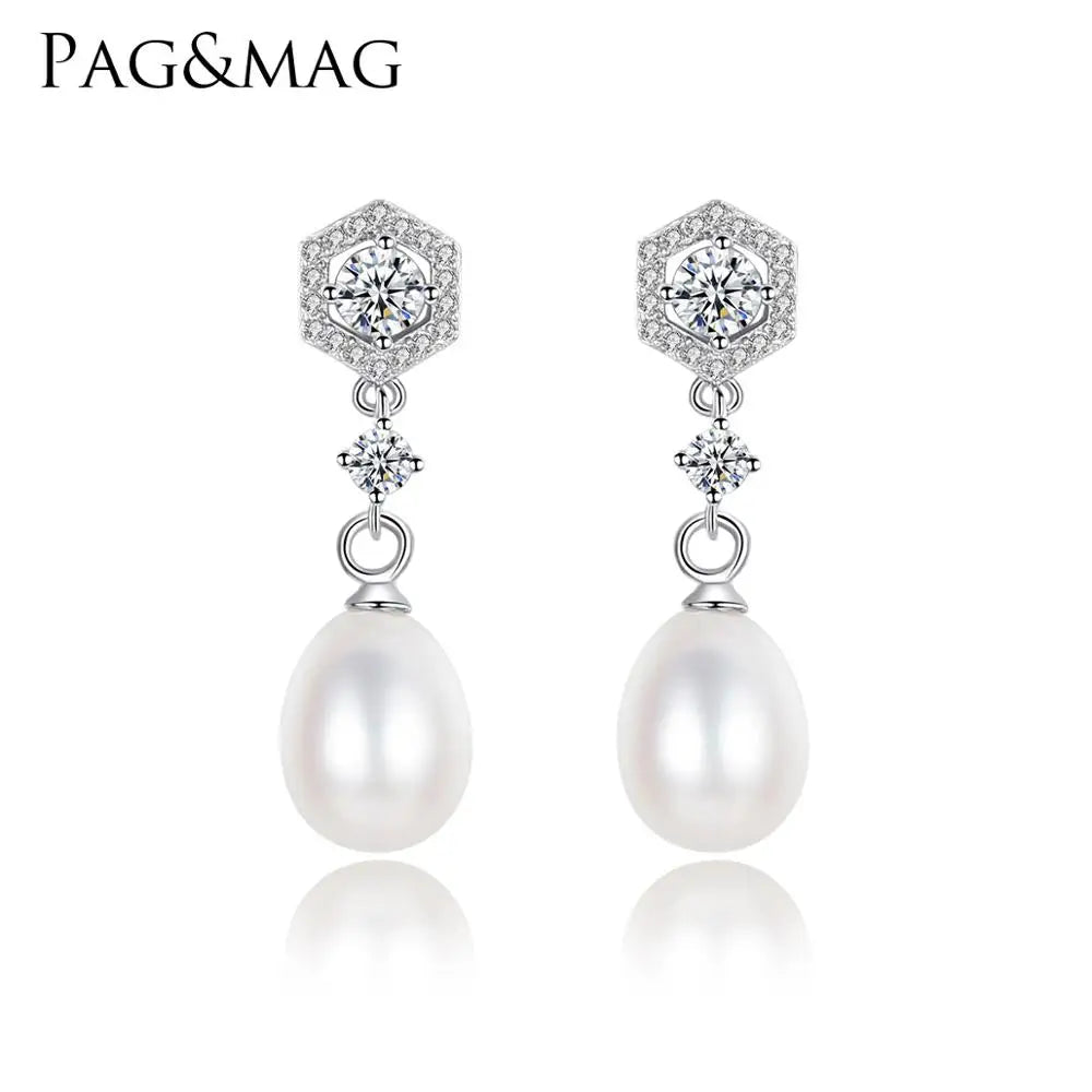 PAG&MAG Freshwater Cultured Pearl Drop Earrings Fashionable S925 Elegant Dangle Earring Jewelry