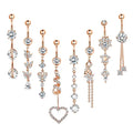 Set 8 14G 316L Stainless Steel Dangle Belly Button Navel Ring Clear Zircon Inlay Body Piercing Jewelry for Women's Wedding