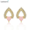 LUOTEEMI Luxury Fashion Heart Shape Stud Earrings  CZ Pave Lovely Korea Earring Gift for Girl Wholesale Jewelry