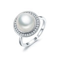 Elegant Round 10mm Large Fresh Water Original Natural rare Jewelry Pearls Open Adjustable Silver Trendy Ring Pearl Setting