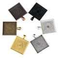 DIY 25mm 35mm Square Alloy Pendant Blanks Setting Tray Cabochon Base of Jewelry Accessories