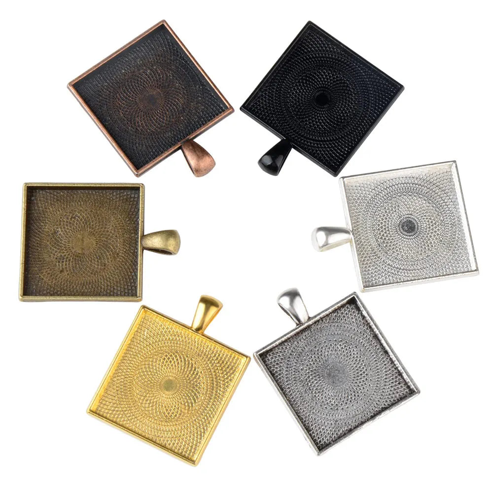 DIY 25mm 35mm Square Alloy Pendant Blanks Setting Tray Cabochon Base of Jewelry Accessories