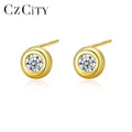 CZCITY Round Shaped Stud Earrings 925 Sterling Silver Gold Plating Earrings Jewelry Fashionable