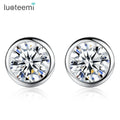 LUOTEEMI Hot Sell Women Classic Single Round Cubic Zirconia Stone 925 Sterling Silver Ear Stud Earrings