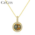 CZCITY 925 Sterling Silver Necklace Silver Round Multicolor Cubic Zircon Fire Opal Pendant Necklace