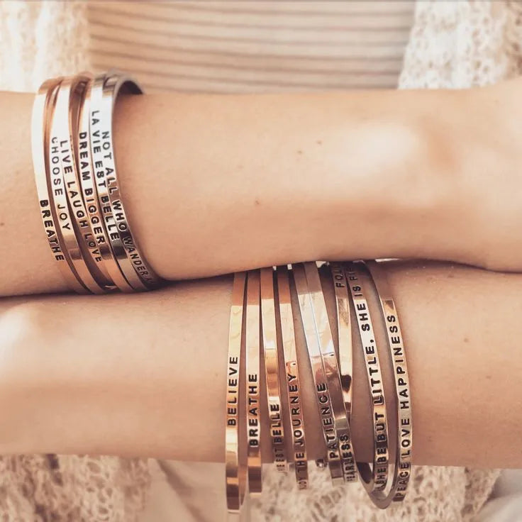 Custom Name C Shape Opened Engraved Letters Bracelet Stainless Steel Personalized Words Quote Cuff Bangle Women Birthday Gift