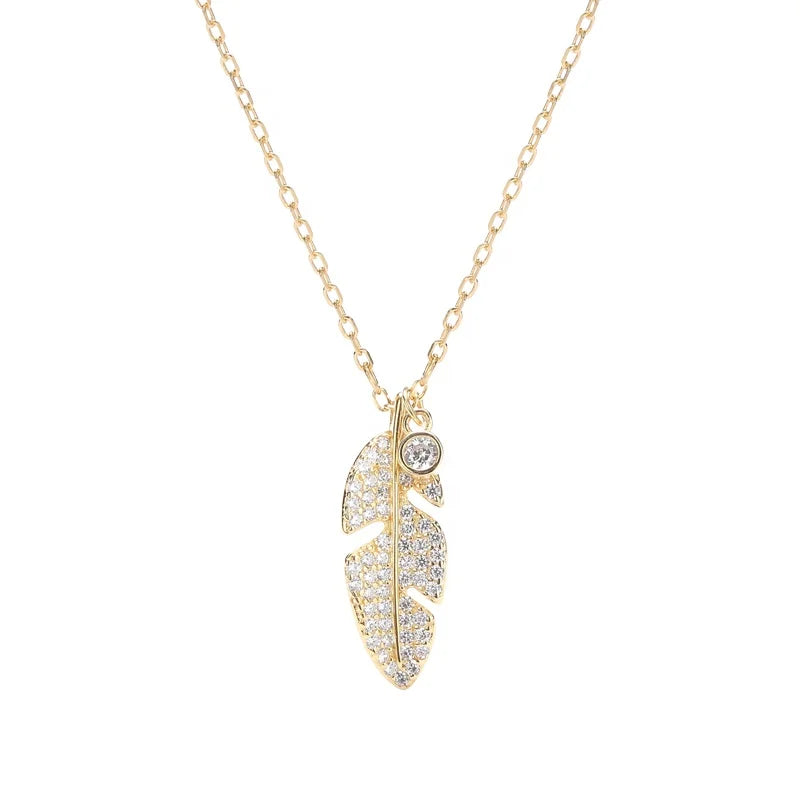 Bijoux Femme Fashion Silver 925 Jewelry Cubic Zirconia Full Diamond Maple Leaf Necklace for Women