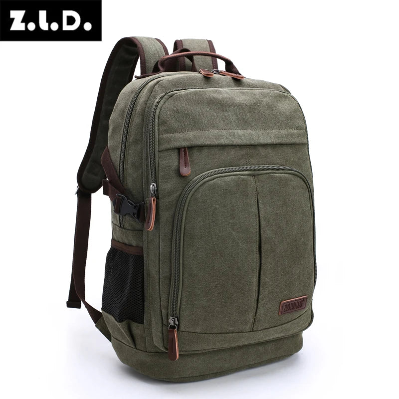 ZUOLUNDUO Vintage Canvas Rucksack Stylish Hiking Backpack with Fashionable Design Outdoor Canvas Travel Backpack