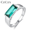CZCITY Green Gemstone S925 Sterling Silver Jewelry Emerald Square Stone Big Ring  for Women
