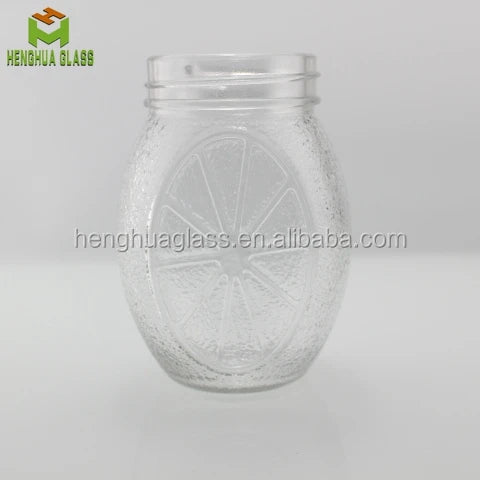 Manufacturer Custom 500ml 16oz Lemon Shape Glass Mason Jar Orange Fruit Style Drink Glass Jar Xuzhou Henghua