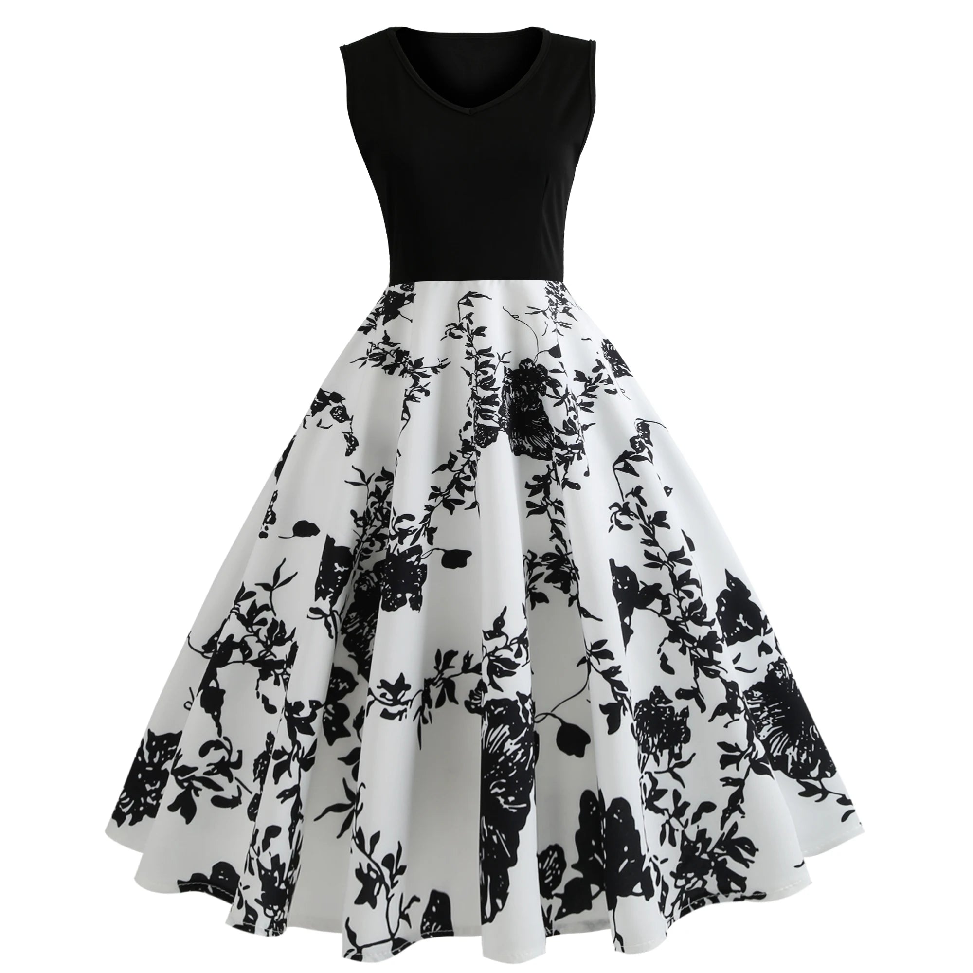 Ecoparty Women's Elegant O-Neck Sleeveless Knee-Length Dress Print A-Line Lace Dresses for Women