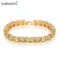 LUOTEEMI Wholesale Summer New 18K Champagne Gold Plated Light Olive Green 7MM Round Cubic Zircon Big Tennis Bracelets Bangles