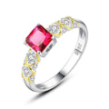 CZCITY Fashion Ruby Square Shape Finger Rings CZ Paved Sterling Silver Ring Women Wedding Jewelry