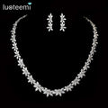 LUOTEEMI Women Elegant Rhodium White Gold Plated Water Drop Shape Cubic Zircon Earrings Necklace Wedding Bridal Jewelry Set