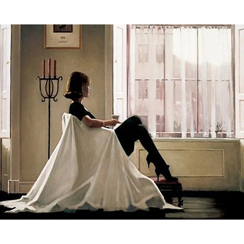 CHENISTORY DZ1606 Oil Diy Paint by Numbers Calm Woman  on Canvas for Living Room Without Frame