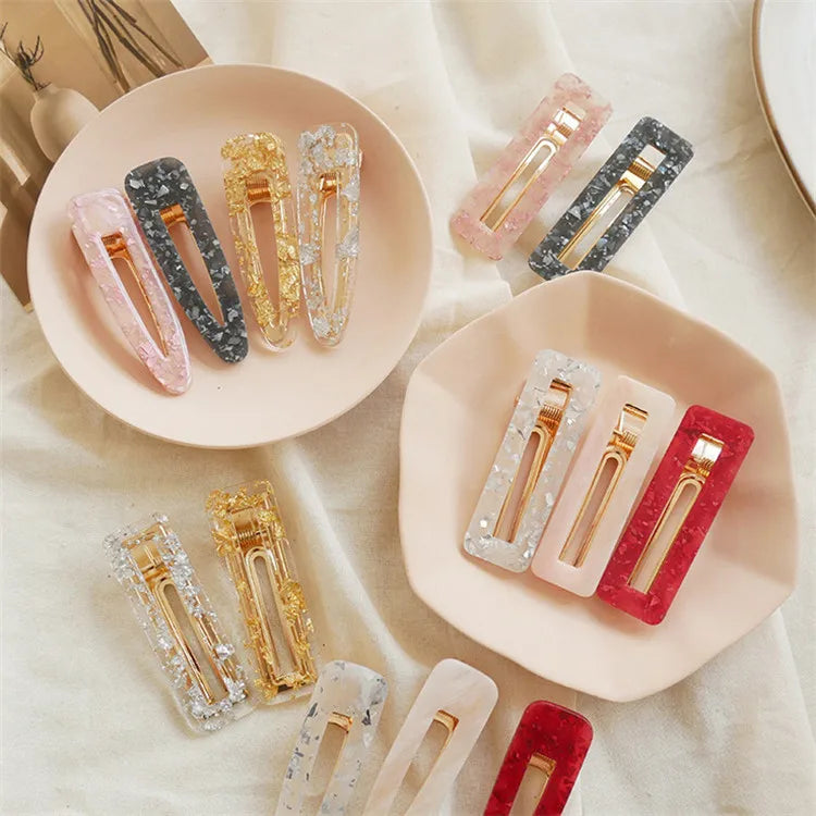 CLARMER Women's Elegant Golden Flakes Geometric Hollow Acetate Hair Clip Fashion Acetic Acid Hair Accessories