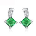 CZCITY Brand Cute Square Silver Earrings Emerald CZ Women Stud Earrings Green Crystal Jewelry