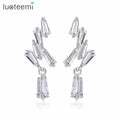 LUOTEEMI Trendy Geometric CZ Curved Bridal Asymmetric Stud Earrings for Women Fashion Wedding Engagement Party Jewellery Brincos