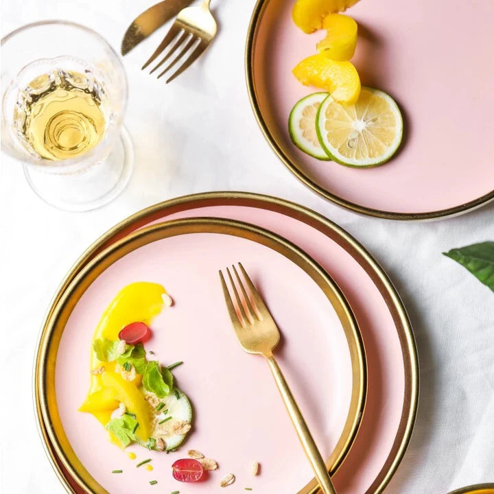 Wedding Eco-Friendly Heart Shape Pink Color Cheap Bulk Gold Rim Airline Plate Porcelain Custom Printed Dinner Plates