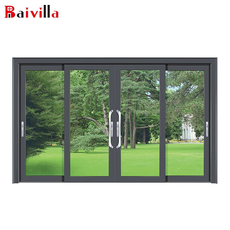 Chinese 4-Panel Slim Aluminium Glass Patio Sliding Door Soundproof for Exterior Bedroom Apartment School Hall Basement Finished