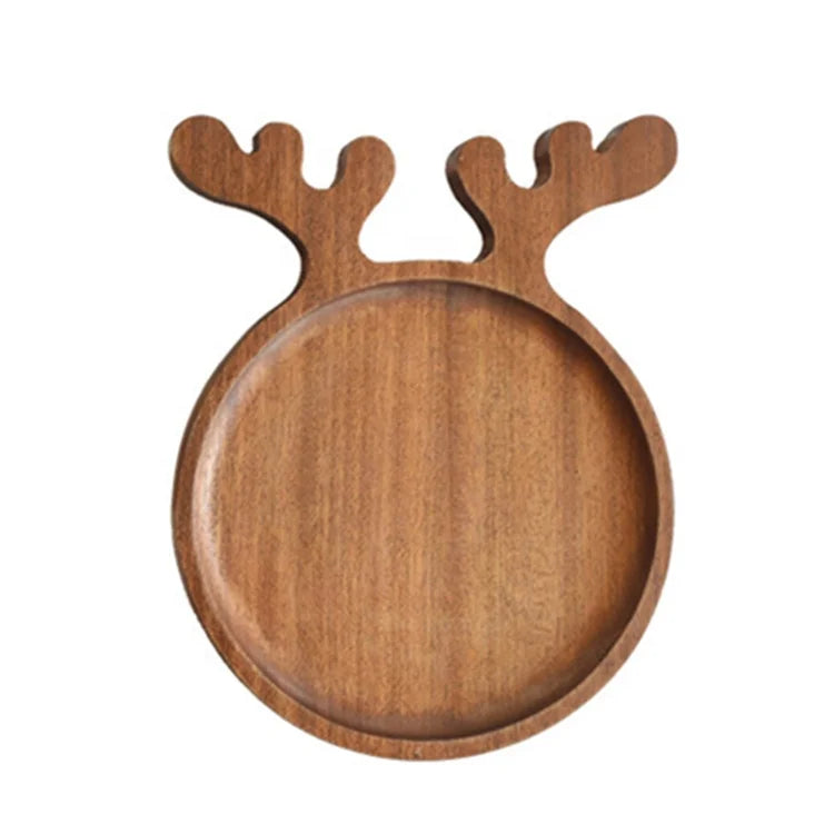 Hot Sell  Creative  Handmade  Antlers Shape  24cm Walnut  Wood  Dessert Dish