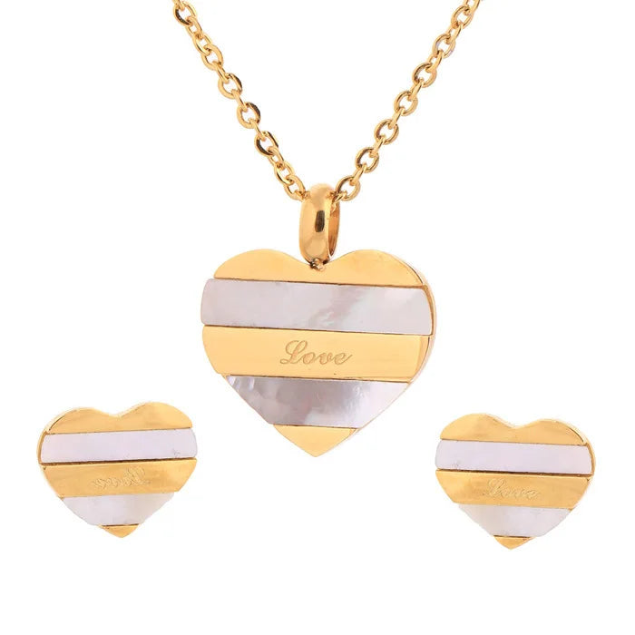 Fashion Jewelry Set Wholesale Necklaces & Earrings Gold Plated Stainless Steel Heart Women  Jewelry Sets