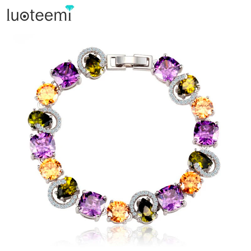 LUOTEEMI Charm Luxury Bangle Woman Designer Wholesale Femme Crystal Colorful Fashion Jewelry Bracelet