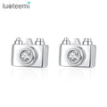 LUOTEEMI Mini Camera a AA Cubic Zirconia Stud Earrings Unique Design Christmas Gift for Girl  Cute Earring