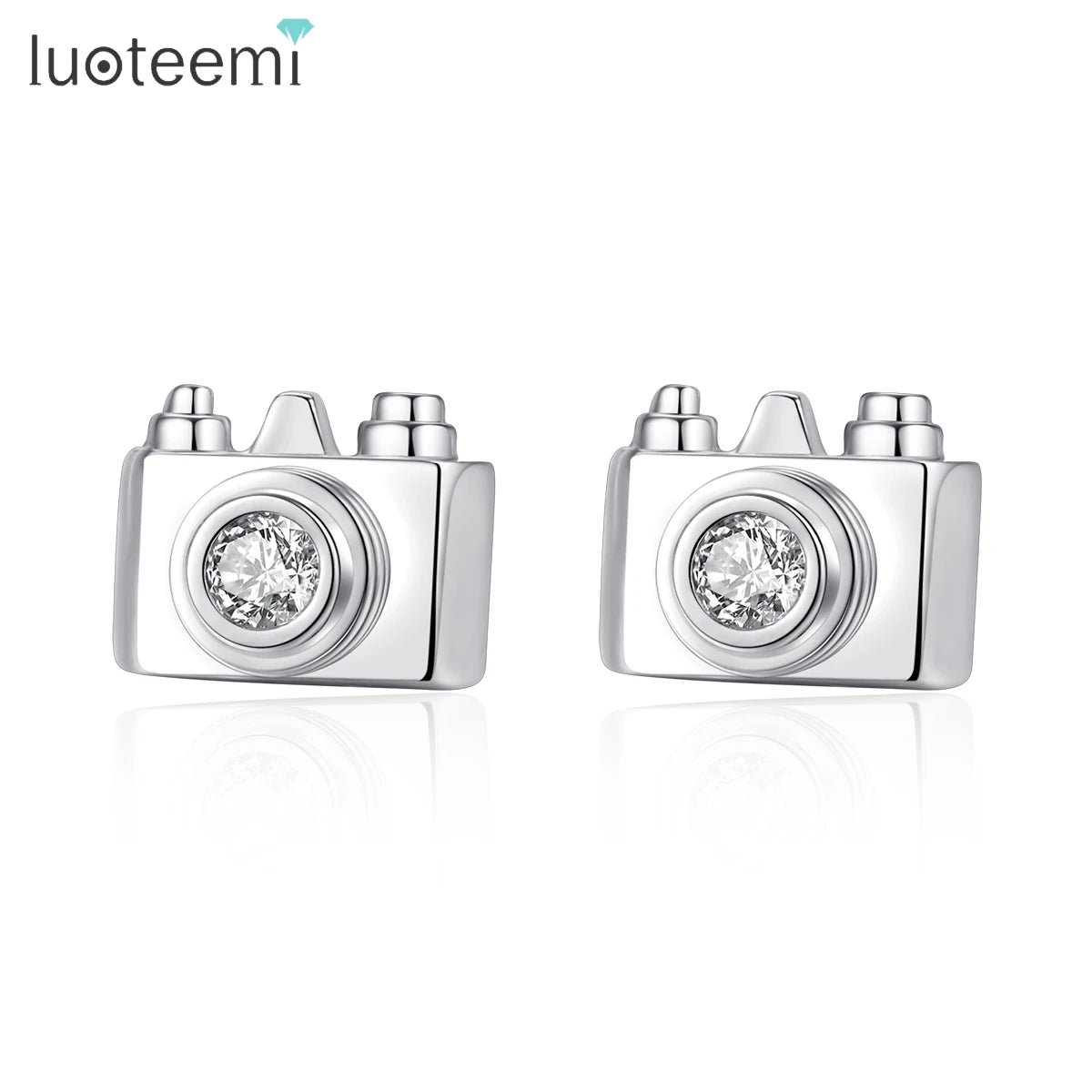 LUOTEEMI Mini Camera a AA Cubic Zirconia Stud Earrings Unique Design Christmas Gift for Girl  Cute Earring