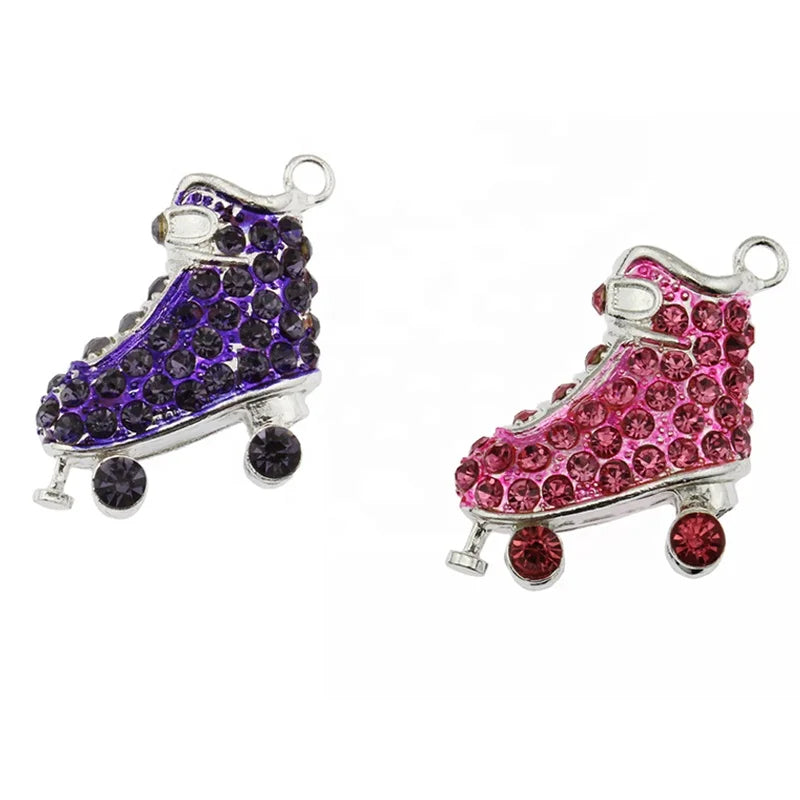 Hot Sell Children's Unisex 3D Rhinestone Ice Skating Shoe Charm Pendant Lead Free for Necklace Bracelet