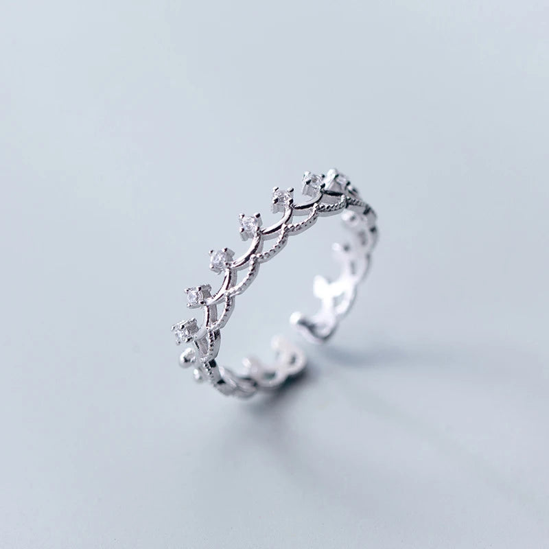 Solid 925 Sterling Silver Women Rings Crown Shape CZ for Lady Trendy Stylish S92 Silver Jewelry
