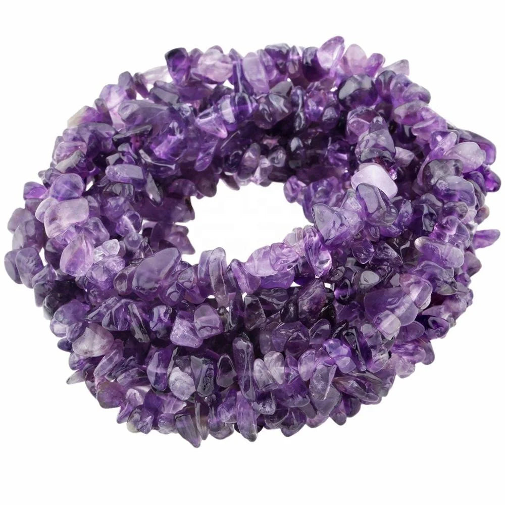 Wholesale Amethyst Drilled Gravel Tumbled Irregular Shaped Amethyst Chip Stone Loose Beads for Jewelry Making