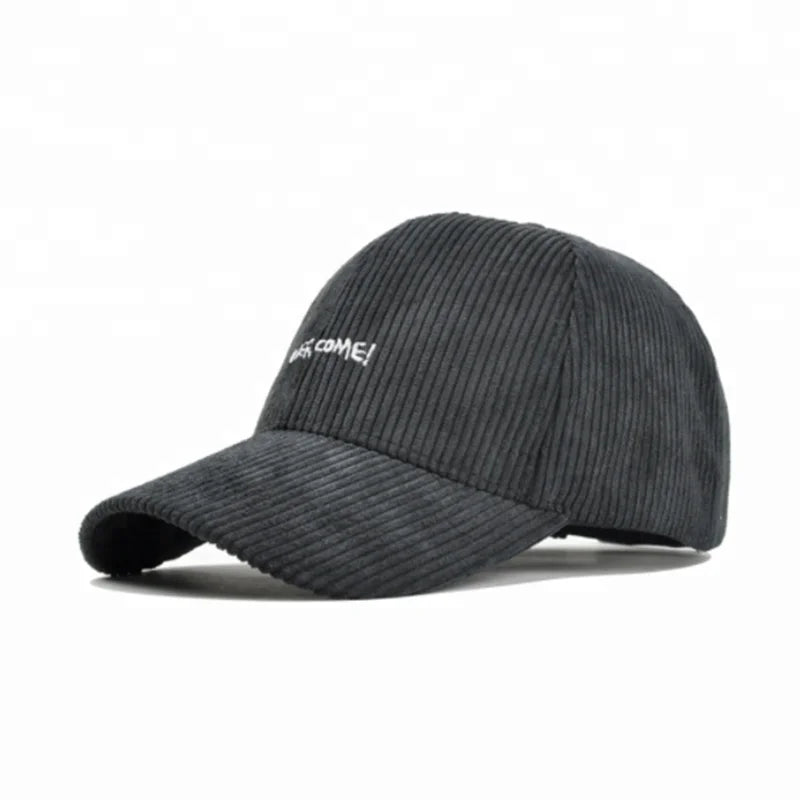Wholesale 6-Panel Flat Corduroy Caps with Custom Hand Embroidery Promotional Dobby Dot Argyle Fruit Patterns on Poplin Fabric