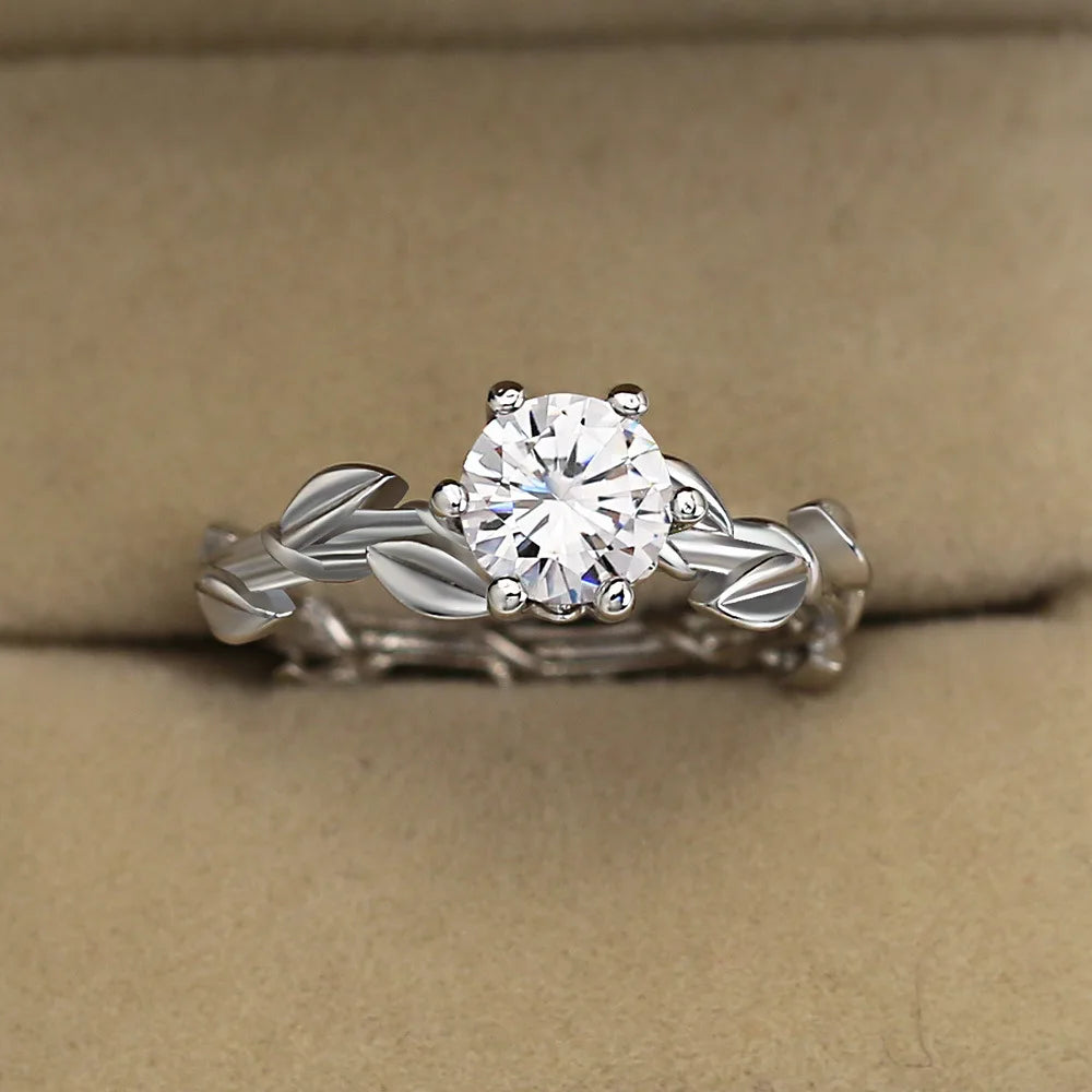 CAOSHI Wedding Crystal Silver Color Rings Engagement Cubic Zircon Ring Fashion Bijoux for Women Leaf Rings