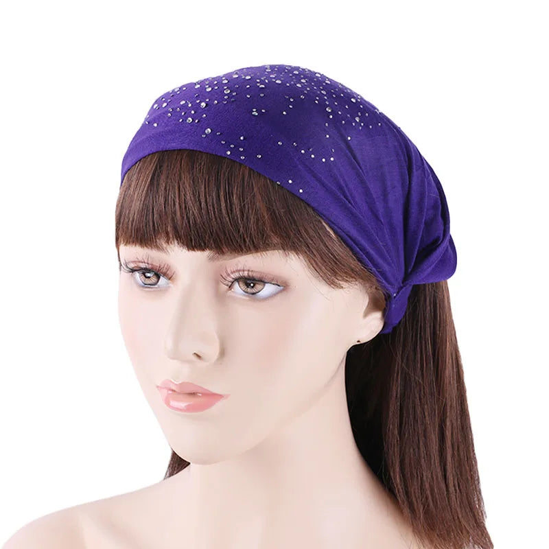 Women Rhinestone Bandana Elastic Hair Band Turban Plain Girls Glitter Headband Sport Headbands TD-10A