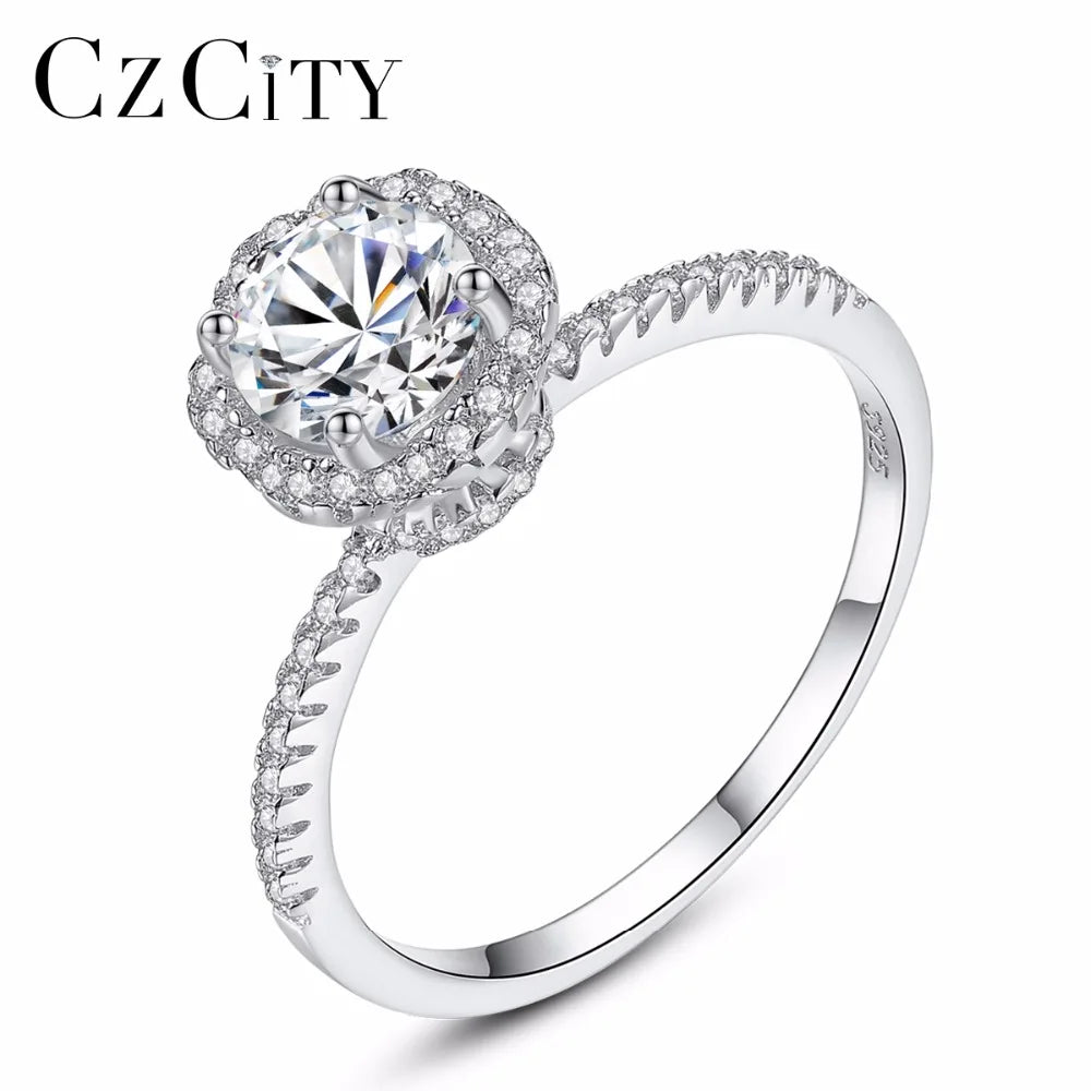CZCITY Cheap High-qulity Clear Zircon Ring&Genuine 925 Sterling Silver Wedding or Party Gift Ring for Elegant Women