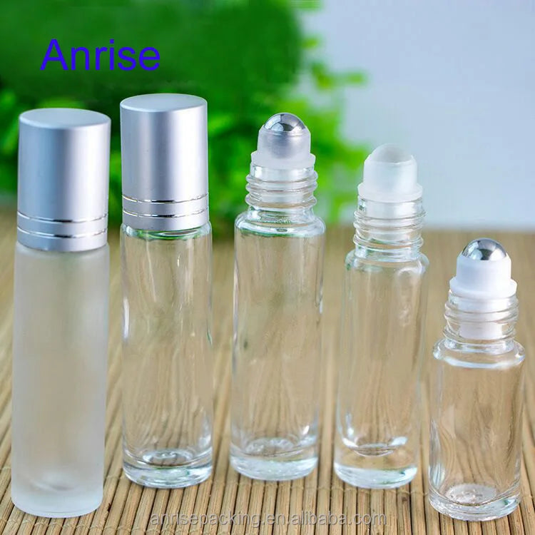Fancy 5ml 10ml 15ml Clear Glass Cosmetic Roll on Bottles Diffuser Essential Oil Perfume Steel Glass Roller Bottles