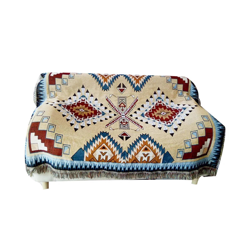 Woven Jacquard Custom Cotton Tapestry Geometric Throw Blanket Wearable Portable Beach Rug for Travel Home Picnic Hotel Use