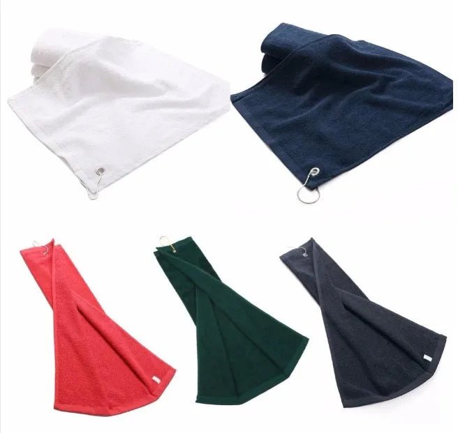 Wholesales water absorption solid color blank cotton golf club ball cleaning towels with hook