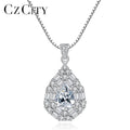 CZCITY 925 Sterling Silver Necklace for Women White CZ Sapphire Pendant in Water Drop Shape for Weddings and Parties