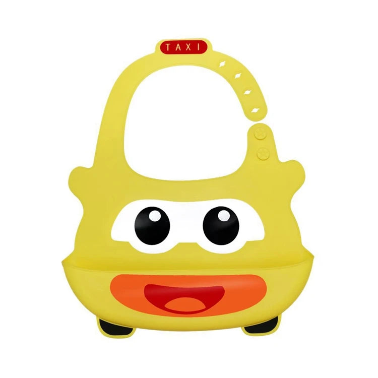 New Arrival Soft Waterproof Eco-friendly PVC Free Cartoon Taxi Car Printed Silicone Baby Bibs