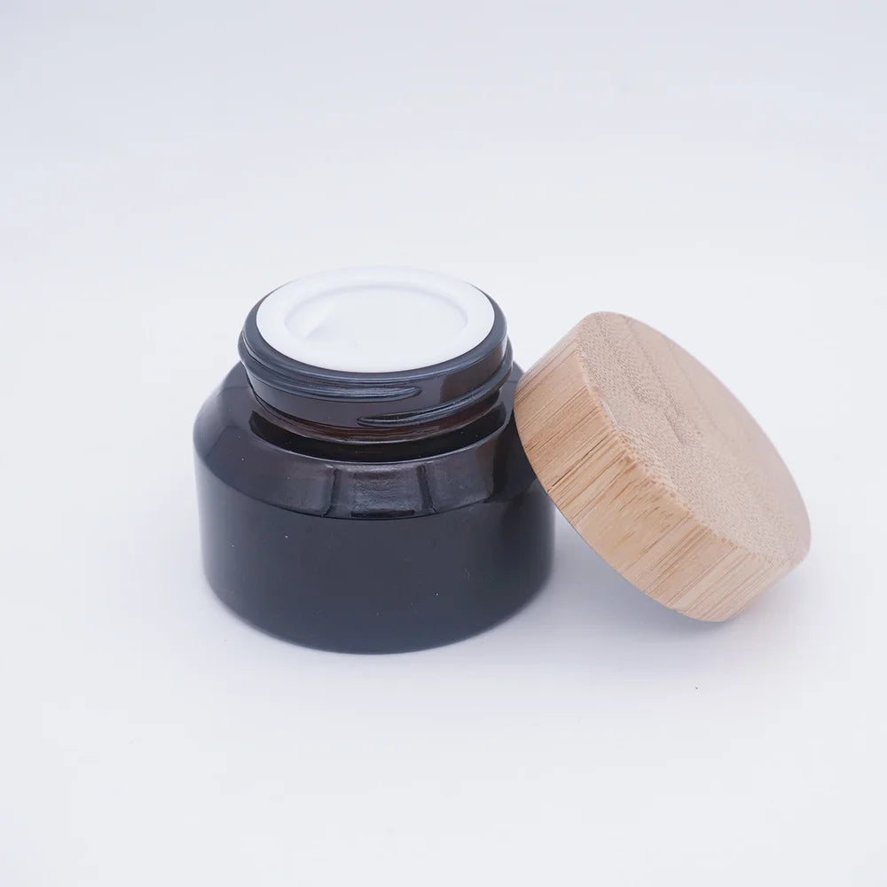 Hot Stamping Amber Round Glass Unique Cream Jar with Black  Lid